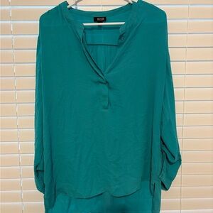a.n.a Green Blouse with Cuffed Sleeves and Mandarin Collar